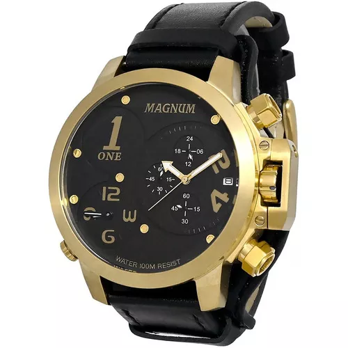Relógio Magnum Ma33504k Calendario Cronografo Pulseira Couro em