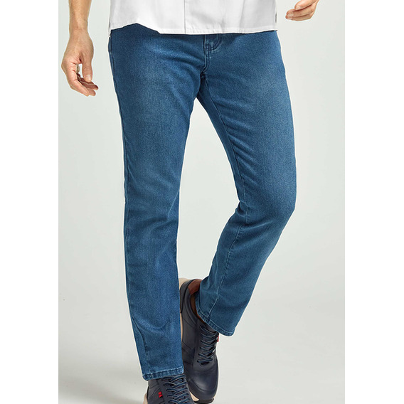 Pantalón Ferrato Hombre Mezclilla Elástica Corte Recto Azul