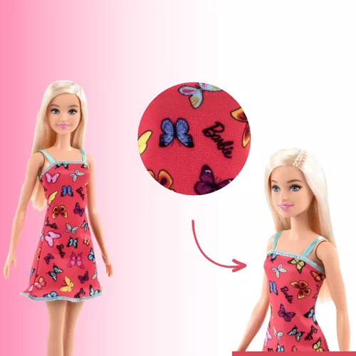 Caixa com 12 Unidades Boneca Barbie Loira Vestido Borboleta Mattel