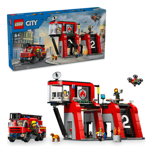LEGO® City Estación de Bomberos con Camión de Bomberos  juguete de construcción con una figura de un perro y 5 minifiguras para niños y niñas a partir de 6 años 60414