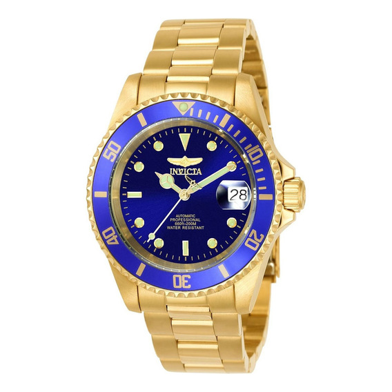 Reloj Invicta Oro Hombres Correa Dorado Bisel Azul Fondo Azul