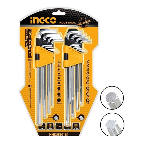 Juego De Llaves Allen-torx 18 Pcs Ingco Hhkset0181