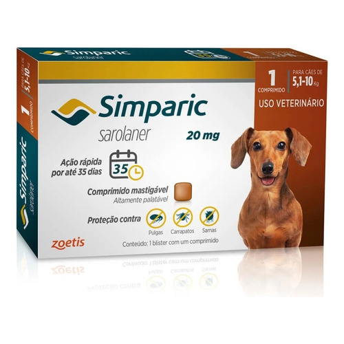 Pastilla antiparasitario para pulgas Zoetis Simparic Simparic para perro de 5.1kg a 10kg