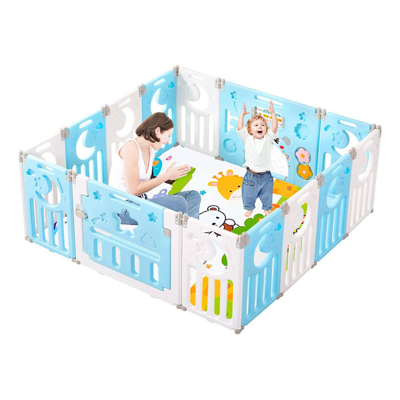 Corral Bebe Multiformas Plastico 12+2 Plegable Celeste