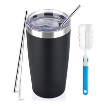 Vaso Térmico Sunoffer Sun-20oz De 20oz Acero Inoxidable Con Popote Y Cepillo  Negro