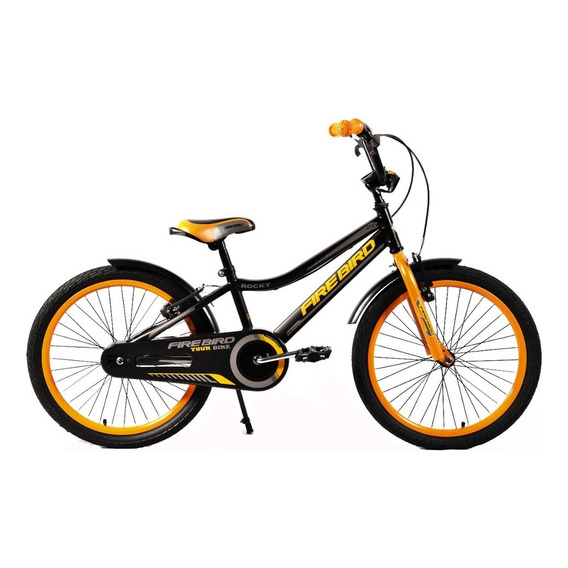 Bicicleta cross infantil Fire Bird Rocky R20 1v frenos v-brakes color negro/naranja con pie de apoyo  