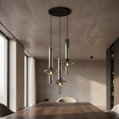 Colgante 3 Luces Feliu Il Vidrio Gris Base Redonda Lk Gris Humo