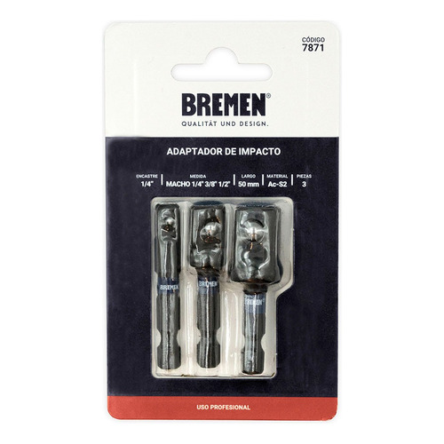 Set Adaptador Taladro Impacto Bremen 1/4 - 1/4 3/8 1/2 7871