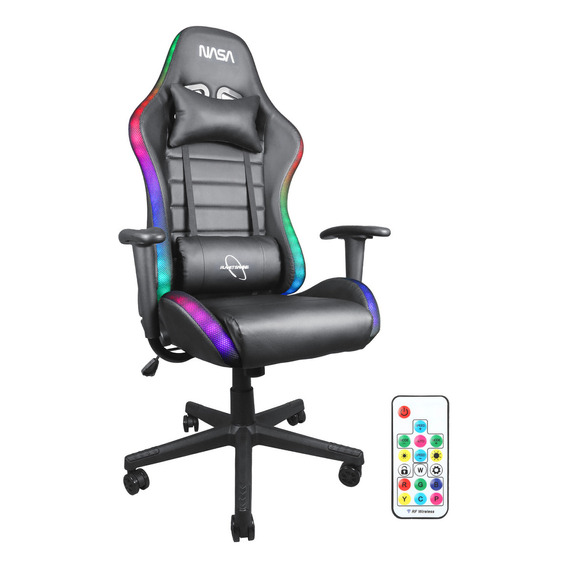 Silla De Escritorio Nasa Pro Gamer Ergonómica Con Luces Led Color Negro Material del tapizado Cuero sintético