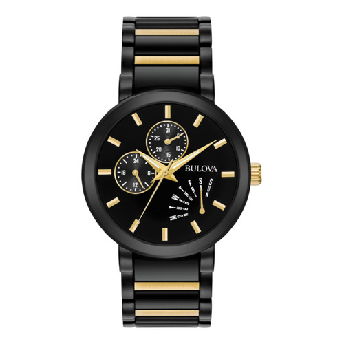 Reloj moderno Bulova para hombre negro/dorado - 98c124