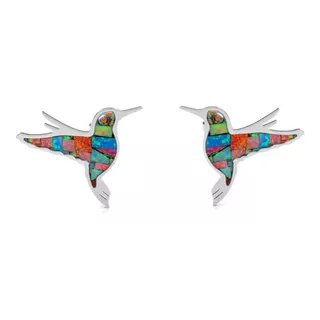 Arete Broquel Colibrí De Plata 925 Opalo Multicolor Agálea 