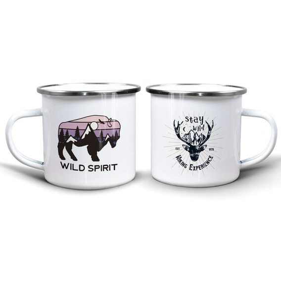 Mug Peltre Pocillo Metalico Camping Aventura