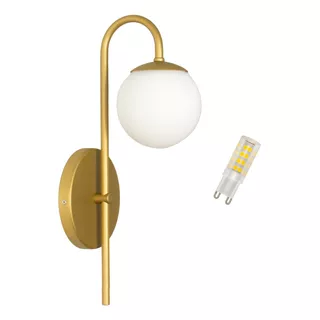 Arandela Curva Globo 12 Jabuticaba Dourado Fosco Com Led 5w