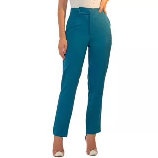 Calça Alfaiataria Social Elegante Feminina Bolso Fake Botão 