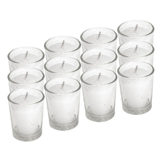 12 Veladoras Votiva En Vaso Liso  100% Parafina Pura 