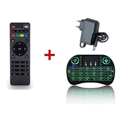 Kit Tv Box Controle Remoto Fonte De Alimentação Mini Teclado