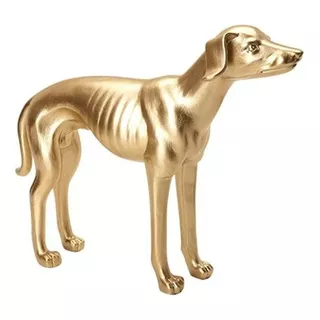 Escultura Decorativa Cachorro Em Resina Dourada Cor Dourado