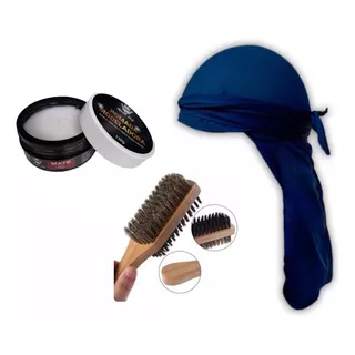 Kit 1 Bandana Durag Waves 1 Pomada Incolor E 1 Escova Dupla