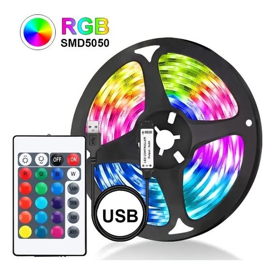 Tira Led Usb 10 Metros Luces Rgb Decoración+ Control Remoto