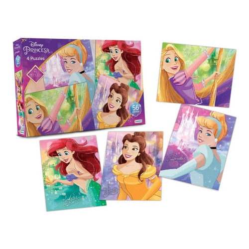 Puzzle X4 Princesas Disney 56 Piezas Tapimovil