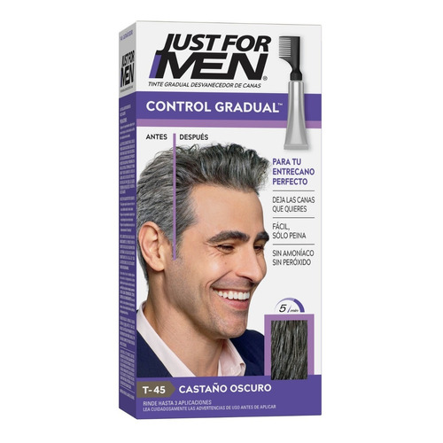 Kit Tintura Just For Men  Control Gradual Touch of grey tono t-45 castaño oscuro para cabello