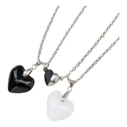 Collares Parejas Colgante Corazon Cristal Magnetico Iman Color Blanco/negro