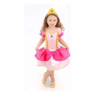 Fantasia Vestido Peach Aurora Princesa Infantil Festa