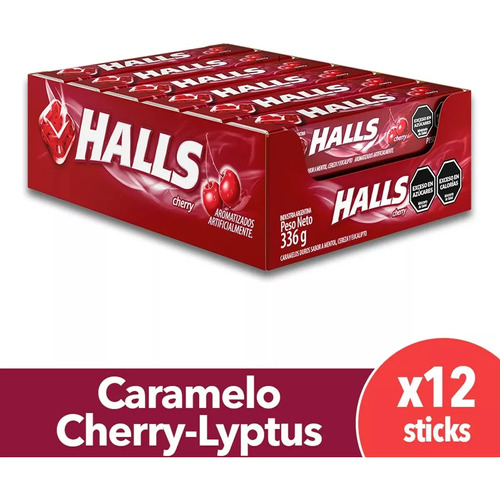 Halls golosina caramelo sabor cherry pack de 12 unidades
