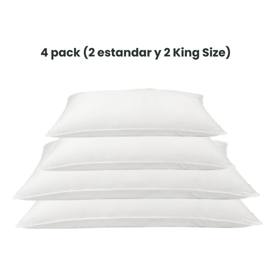 4 Pack Almohadas De Microfibra (2 Estándar + 2 King Size) Color Blanco