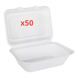 Bandeja Desechable Bisagra Ecologica Blanca C/tapa 600mlx50 