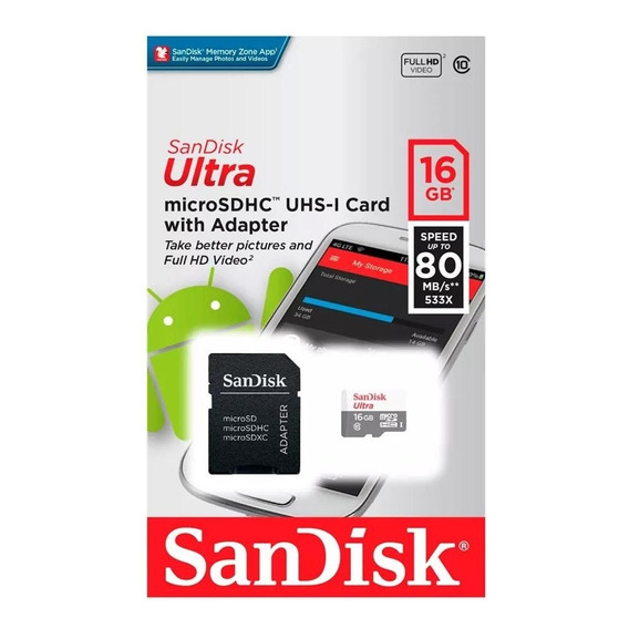 Memoria Micro Sd Sandisk Clase 10 16gb 80mb