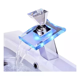 Llave Monomando Lavamanos Cascada Glass Led Chrome Kébel Fk