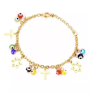 Pulseras Ojitos Cruz Estrella Corazón Árbol Acero Inoxidable