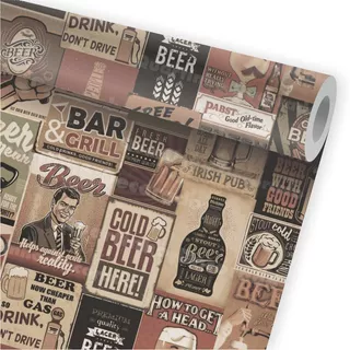 Papel De Parede Vintage Bar Cerveja Retrô Kit 02 Rolos A269