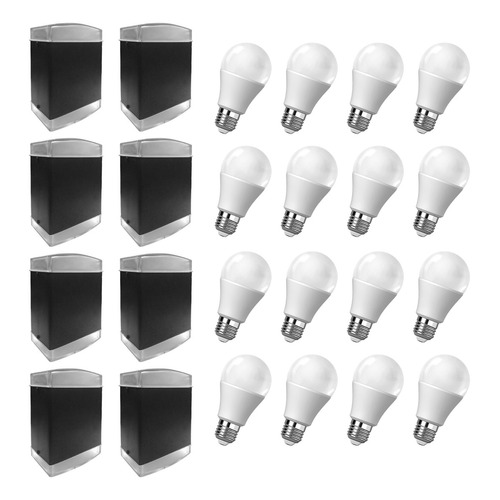 Aplique Bidireccional Negro Transparente Bulb Led 12w Día X8