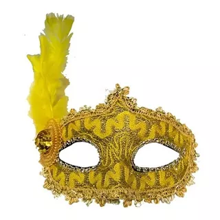 Mascara Hiperfesta Veneziana Gala Com Pena Luxo Cor Amarelo