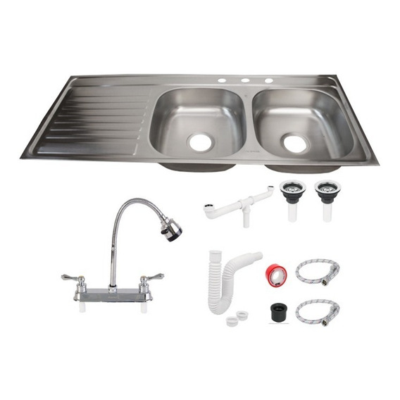 Fregadero Tarja Tina Doble Con Escurridor Acero Inox C/kit F