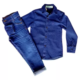 Roupa Infantil Masculina Camisa Longa + Calça Jeans Slim 
