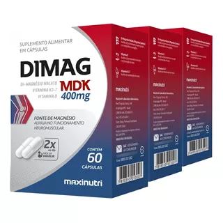 Kit 3 Dimag Mdk Magnésio Dimalato Vitaminas D3 K2 Com 60cps
