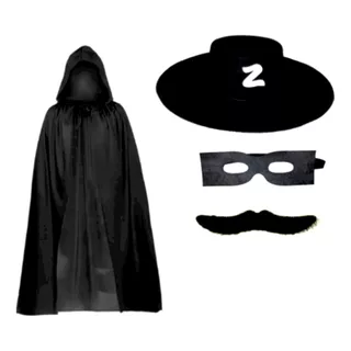 Kit Zorro Completo Chapeu + Bigode + Mascara + Capa Fantasia
