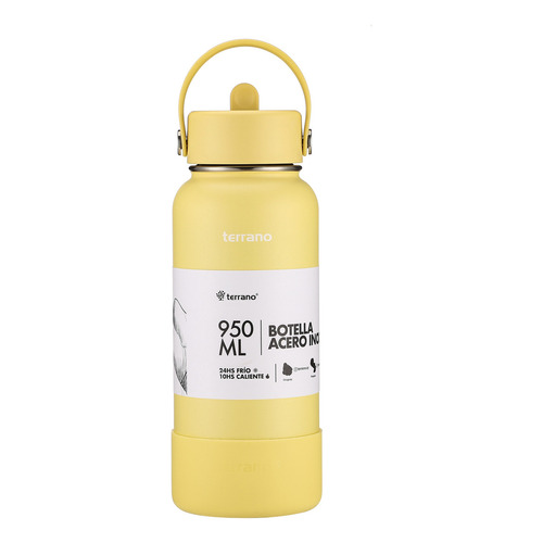 Botella Térmica Terrano 950ml. C/pico. Y Accesorios Color Amarillo Pálido