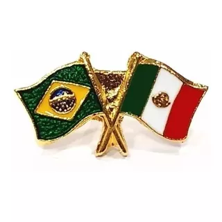 Kit 10 Bótom Pim Bandeira Brasil X México Folheado A Ouro