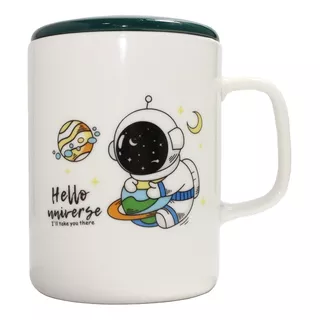 Taza De Porcelana Con Tapa Astronauta/planetas 11249