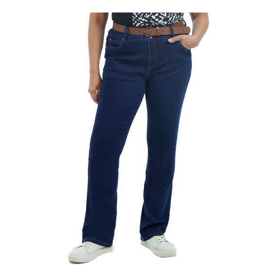 Jeans Mujer Clásico Con Cinturón Azul Oscuro  Fashion's Park