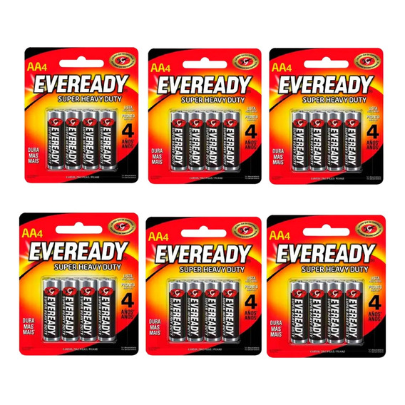 Pack X6 Paquetes De Pilas Carbon Eveready Aa X4 Febo