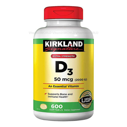 Kirkland Signature Vitamina D3 50 Mcg 2000 Iu 600 Softgels Sabor Sin Sabor