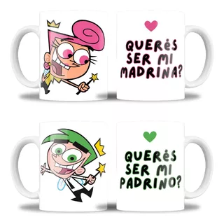 Taza Ceramica, Queres Ser Mi Padrino - Madrina (2 Tazas)