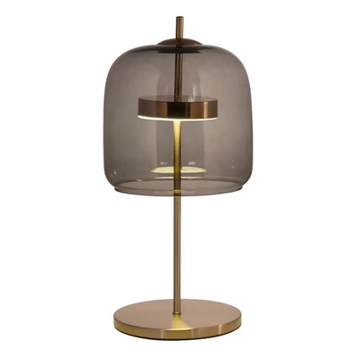 Lampara Velador Mesa Dyma Dorado 10w Led Deco Moderno Lk Dorado Gris Humo