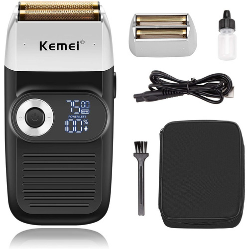 Maquina Kemei Afeitadora Shaver Barba Recargable Doble Banda Color 2026 Negro