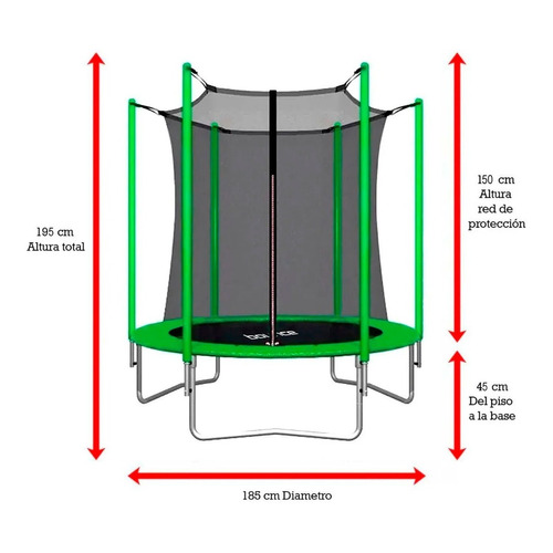 Cama Elastica 1.85 M Saltarin Trampolin Con Red Protectora